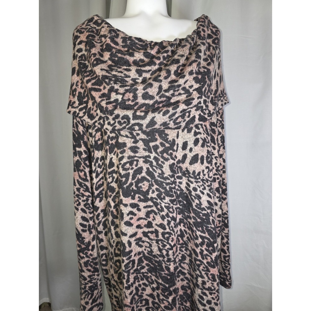 Soft Surroundings Felina Animal Print Tunic Sweater Cowl Neck Plus Size 3XL